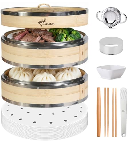 12-Inch Bamboo Steamer Basket with Liners and Accessories