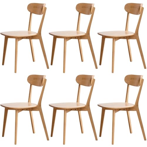 Image of 100% Solid Wood Dining Chairs,Mid Century Modern Dining Chairs with Rounded Backrest,Kitchen,Dining Room Chairs Set of 1 /2 /4 (6, Original Wood Color)