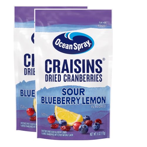 Ocean Spray® Craisins® Sweetened Dried Cranberries, Sour Blueberry Lemon, 6oz Pouch (Pack of 2)