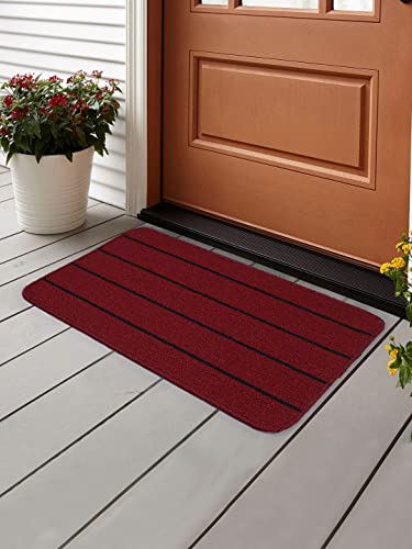 Image of Saral Home 2pc Door Mat Anti-Skid Washable Loop Stripe (Maroon. 45X60 cm)