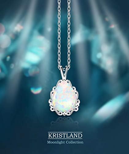 KristLand - Moonlight Collection S925 Silver Cubic Zirconia Created Opal Pearl Twist Teardrop Water Drop Jewelry Necklace Pendant Adjustable Chain for Women Girlfriend