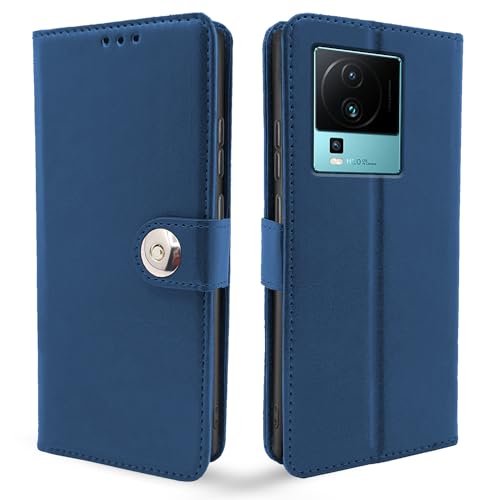 Image of Pikkme iQOO Neo 7 Pro 5G Flip Cover Leather Finish | Inside TPU with Card Pockets | Wallet Stand and Shock Proof | Complete Protection Button Flip Case (Blue)