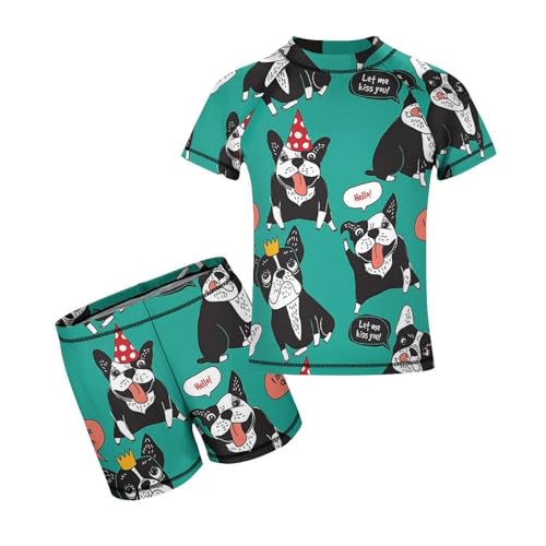 Dog French Bulldog Happy AnimalsChildren's Swimsuits Boys Two Piece Suit8-10Y（130cm）