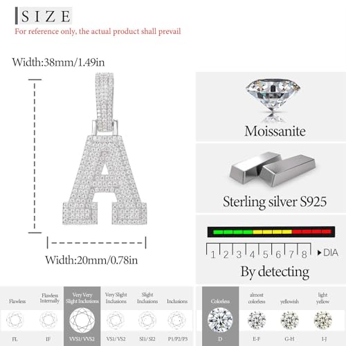 YIMERAIRE 3D Iced Out Letter Pendant Sterling Silver Moissanite Initial Letter Necklace - 925 Sterling Silver Nameplate Pendant For Men & Women3