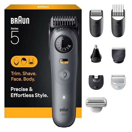 Braun Series 5 All-in-One Beard & Body Grooming Kit for Men, Cordless Trimmer, Hair Clippers & Shaver for Face, Hair & Body with Smooth Shave Head, AIO 5510