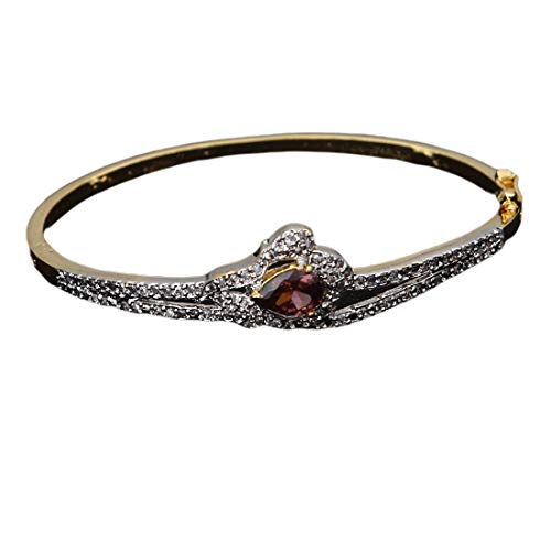 Bague ovale de prestige en cuivre plaqué or et zircone cubique teinte vin scintillant