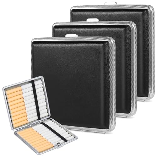 XIATIAN Sigarettenetui, 3 Stuks PU Sigarettendoosje Kunnen 20 Sigaretten Bevatten, Sigarettenbox met Elastiek en Kliksluiting Kan Worden Gebruikt in Broek- en Overhemdzakken, Zwart