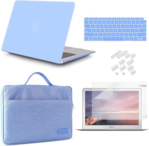 Image of iCasso Compatible with MacBook Air 13 inch Case 2020 2019 2018 Release A2337 M1 A2179 A1932 Bundle, Plastic Hard Case Shell, Sleeve Bag, Screen Protector, Keyboard Cover and Dust Plug- Blue