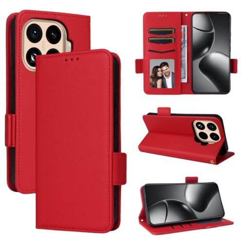 Étui portefeuille Xiaomi 15 Pro rouge anti-choc avec fentes pour cartes