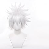YukiHalolj Anime for Hatake Kakashi Cosplay Wig, Short Spiky Layered Silver White Halloween Party Anime Hair
