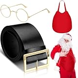 Silkfly 3 Pcs Christmas Santa Claus Costume Christmas Santa Belt Black Pirate Belt Fake Padded Santa Belly Santa Claus Glasses for Men Women Dress up Christmas Party