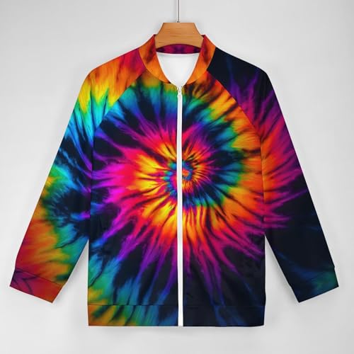 Men's Rainbow Tie Dye Jacket Casual Spring Fall Windbreaker Bomber Zip Up Coat2