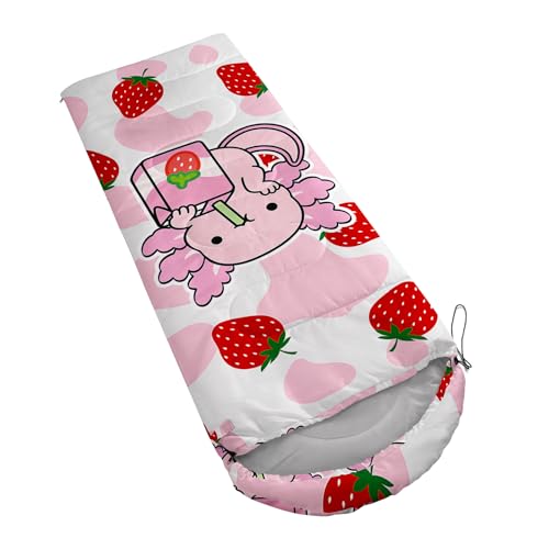 Image of QOOMO Axolotl Cute Camping Sleeping Bags,3 Season Warm & Cool Weather,Lightweight,Waterproof Sleeping Bags for Adults & Kids,Traveling,and Outdoors