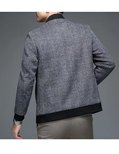 Kwoki Men's Wool Blend Bomber Jacket Full Zip Fall Winter Warm Coat Retro Plaid Outwear with Pockets2