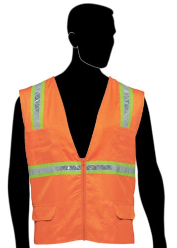 Liberty Glove & Safety N16020F/3XL HiVizGard Polyester Solid Fabric Traditional Surveyor Vest with 2" Wide Reflective Stripes and Pockets, 3X-Large, Fluorescent Orange