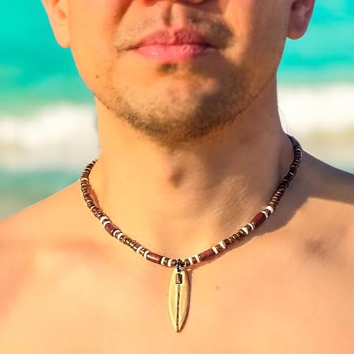 BlueRica Wood Surfboard on Coconut Shell Beads Necklace2