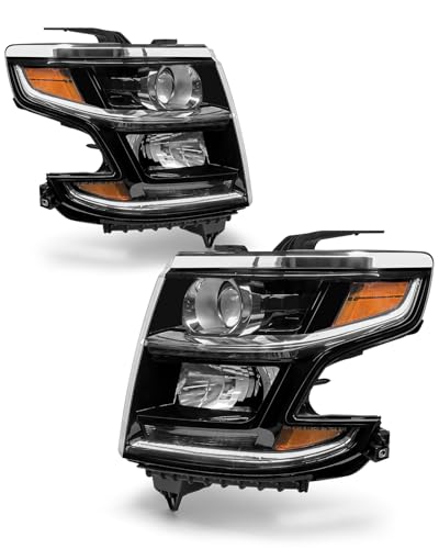 ADCARLIGHTS Headlamp Compatible with Chevy 16 17 18 19 Suburban 3500HD fit 2015-2020 Suburban/Tahoe Headlight Assembly with Chrome Housing Amber Reflector Replacement Left+ Right Pair