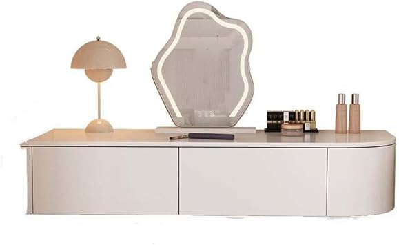 Suspended Vanity with Drawers, Floating Dressing Table with Drawers, White Cabinet for Bedroom, Nightstand Without Stool Mirror Right Angle on The Left, 80cm