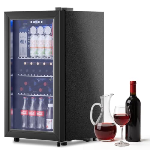 GUIVACI Frigorífico para bebidas 86L – Mini nevera con doble acristalamiento, 120 latas, estantes ajustables, silencioso (39 dB), puerta reversible para el hogar, cocina, bar y oficina