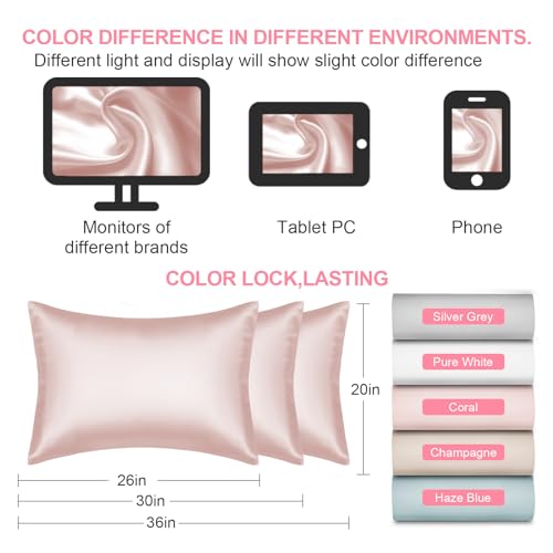 Silk Body Pillow Cover with Zipper, Mulberry Silk Pillow Cases Body Size Ultra Smooth and Soft Breathable Cooling Silk Satin Body Pillowcase for Hair and Skin (20x54 Inches, 1 Pack)
