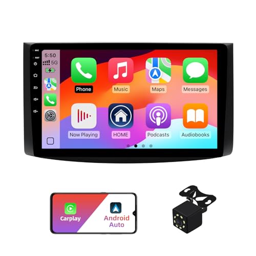 2+32G Android 13 Double Din Car Stereo for Chevrolet Aveo 2006-2012 with 9 Inch Touchscreen Radio Built-in Wireless Carplay/Android Auto/GPS/Bluetooth/FM/AUX-in/Steering Wheel Controls/Backup Camera