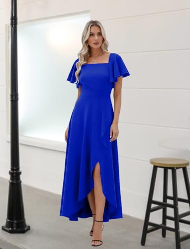 Image of LightlyKiss Women's Square Neck Backless Dress High Slit Wedding Guest Dress Formal Cocktail Party Dress