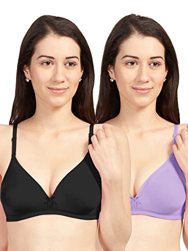 Image of SONARI Women's Cotton And Elastane Non Padded Non-Wire T-Shirt Bra (omaniablacklavender30B Black, Lavender 30B)
