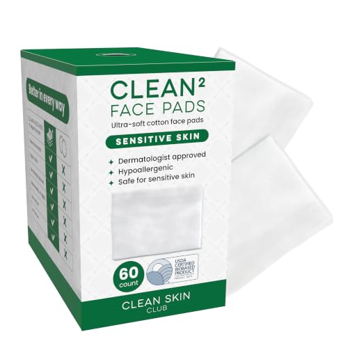 Clean Skin Club Clean Sensitive Skin Face Pads Ultra-Soft 100% Organic Cotton Fragrance-Free & Lint-Free Makeup Remover & Toner Dermatologist Approved 60 Ct (Formerly Cloud Pads)