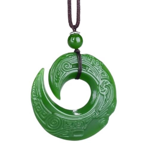 AINIFU Green Jade Dragon Jade Pendant Fashion Runes Necklace Jewellery Chinese Hand-Carved Relax Healing Women Man Luck Gift