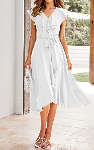 Image of PRETTYGARDEN Women's 2023 Summer Wrap Maxi Dress Casual Boho Deep V Neck Short Sleeve Ruffle Hem Split Beach Long Dresses