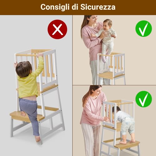 Cosyland Torre Montessoriana Bambini – Torretta Montessoriana A Forma Di “A” Con Pedana Centrale Rinforzata – Torre Montessoriana Da Cucina O Bagno, Convertibile In Doppio Sgabello - 8