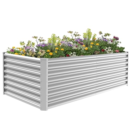 ATRANURE 6X3X2ft Raised Garden Bed for Gardening,Galvanized Planter Boxes Outdoor Patio Kit Planting Bed for Vegetables Flowers Herb,Silver
