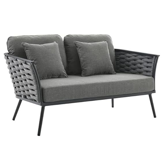 Mymigos Patio Furniture Set, 4 Pieces for Porch Backyard Garden Outdoor Furniture Rope Sofa with Wooden Top Table Premium Conversation Set with Washable Soft Cushion in Grey Color 3