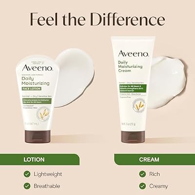 Aveeno Daily Moisturizing Cream with Prebiotic Oat & Shea Butter, Body, Face & Hand Cream for Normal to Dry, Sensitive Skin Hydrates for 48 Hours, Fragrance Free & Non-Comedogenic, 7.5 oz