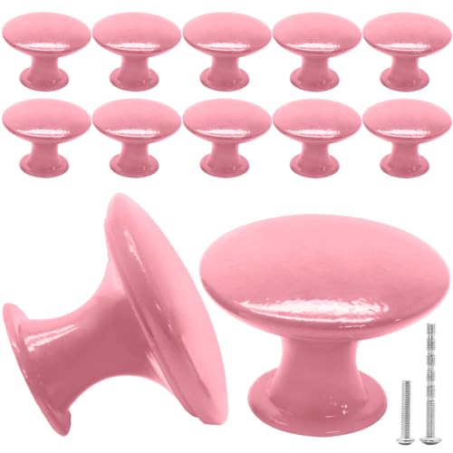 Zorveiio 10Pcs Pink Round Cabinet Knobs with Screws