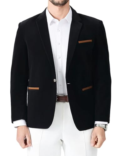 Mens Casual Corduroy Blazer Sport Coat Slim Fit One Button Notch Lapel Suit Jacket for Daily Wear, Work, Wedding & Party