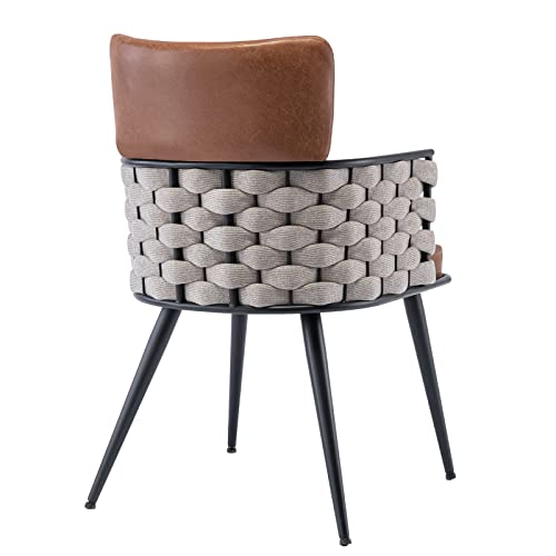 Bfz Mid-Century Modern Dining Chairs Set Of 4, Handmade Woven Kitchen Chairs, Suede Fabric Dining Chairs With Metal Legs For Kitchen, Dining Room, Living Room #TOP5