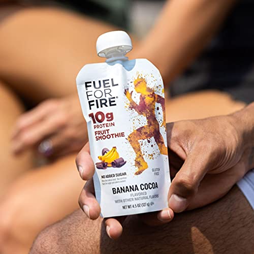 Fuel For Fire Protein Smoothie Pouch - Banana Cocoa (12-Pack) | Healthy Snack & Recovery | No Sugar Added, Dietitian Approved | Functional Fruit Smoothies | Gluten Free, Kosher (4.5Oz Pouches) #TOP2