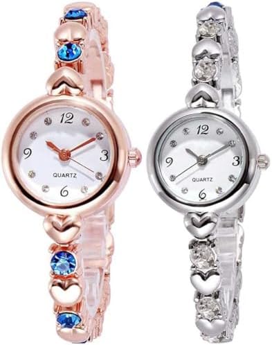 Acnos® Premium Brand Analogue White Dial Rosegold Silver Bengle Watch Gift for Girls Women Watch for Girl Or Women Combo of 2