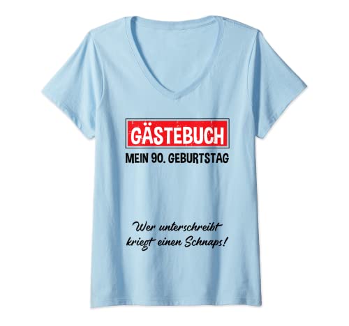 Mujer Libro de visitas para fiesta de 90 cumpleaños para diferenciar 90 años Camiseta Cuello V