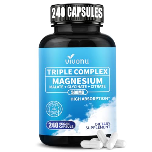 Image of Triple Magnesium Complex for Women and Men, Magnesium Glycinate 400mg, Malate, Citrate, High Absorption Chelated Magnesium Supplement Support Sleep, Muscle, Non-GMO, Gluten Free - 240 Capsules