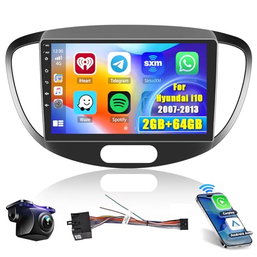 Hikity 2+64G Android Car Stereo for Hyundai i10 2007-2013 Radio 9 Inch Touchscreen Car Radio Wireless Carplay Android Auto Support GPS Navigation WiFi Bluetooth FM EQ Backup Camera