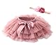 Beganly Baby Mädchen weiche Flauschige Rüschen Tüllrock mit Windelbezug Kleinkind Prinzessinnen Party Tutu Sets mit Blumen Stirnband Staubige Rose 6-12 Monate(Dusty Rose M)