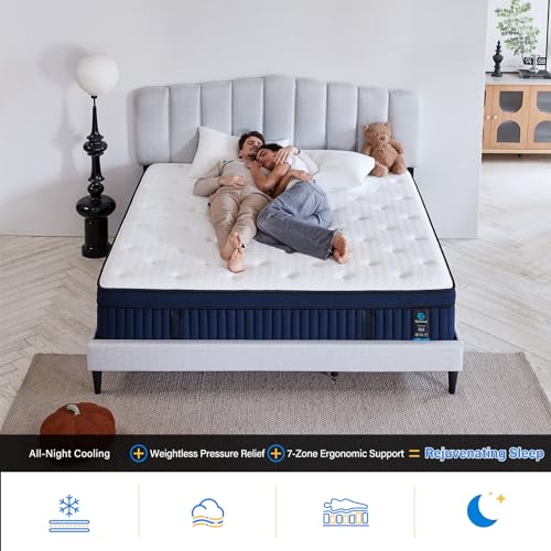 Suiforlun 14 Inch Queen Mattress With Cool-To-Touch Cover, Euro Top Hybrid Gel Memory Foam Mattress With 7-Zone Individually Wrapped Coils thumb #4