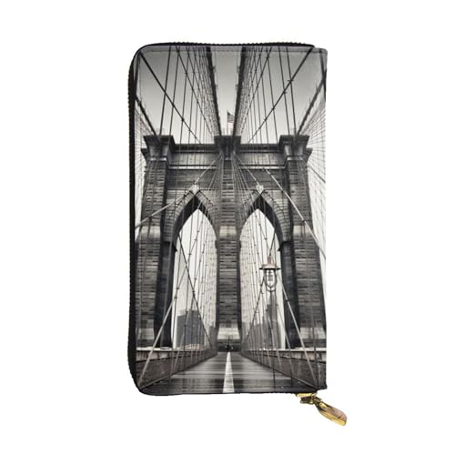 Cadeau idéal : portefeuille long en cuir mixte Brooklyn Bridge avec fermeture éclair