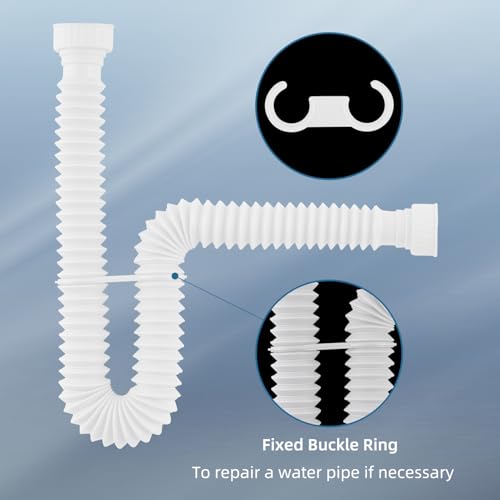 2-Pack Sink Drain Pipe, Flexible P-Trap Pipe for Kitchen & Bathroom, White by iFealClear - Used condition - Image 4
