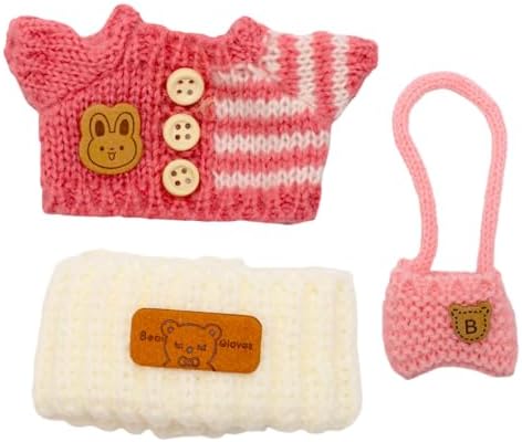 3pcs Clothes Outfit for 17cm Dolls, Adorable Pink White Doll Acce...