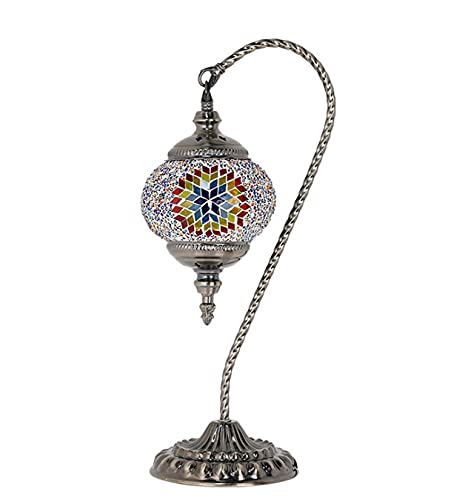 OZBME Lámpara de Mesa Bohemia, lámpara de Escritorio Antigua, Pantalla de Cristal de Mosaico, mesita de Noche con Cuello de Cisne para cafetería, Bar, Dormitorio, Regalo, A