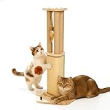 Pawtasy Kratzsäule Katze 67cm Kratzstamm Natur-Sisal Kleiner Kratzbaum mit Plüschball und Feder-Spielzeug Cat Scratching Post in Modernem Design für Indoor Katzen Stabil