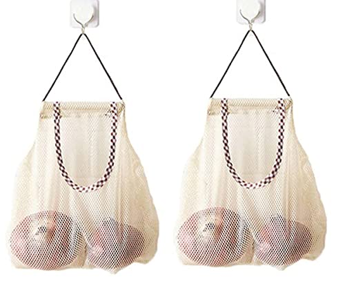 2Pcs Kitchen Garlic Ginger Mesh Storage Bag Vegetable Onion Potato Storage Hanging BagHollow Breathable Mesh Bag (2pcs Garlic Ginger Storage Bag)